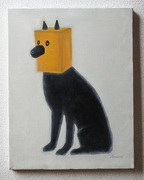 紙袋をかぶった犬 (黒犬)